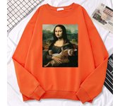 Trend Simple Woman Sweatshirt Famous Painting Mona Lisa Hold Cat Creativity Print Hoodies Fleece Soft Pullovers Loose Warm Tops