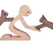 Estatua de madera de mujer y conejito, figura coleccionable, decoración moderna para oficina, granja, sala de estar, estantería, dormitorio, cabina (A08)