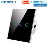 BONDA Smart Switch Alexa RF433 No Neutral Tuya Control Works With Google 1/2/3 Gang Smart Life Home Light WiFi Touch Switches 86