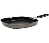 Quid Asador Cuadrado Ondulado Mango Plegable 28x28x4cm Antiadherente Apto para Vitrocerámica, Inducción, Eléctrico, Gas y Lavavajillas