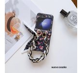 Flower PU Leather Cover with Hinge Protection & Scarf Wrist Chain Strap Bracelet For Samsung Galaxy Z Flip 6 5 4 3 5G Phone Case