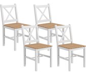 HOMCOM Juego de 4 sillas de comedor, sillas de cocina, estilo rústico, respaldo alto, estructura de madera de pino, para salón, dormitorio, cocina, madera natural y blanco