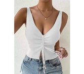 Tie Front Tank Tops Drawstring Ruched Ribbed Knit Tanks and Camis Women Sleeveless Crop Tops for Women 2024 Summer Outfit