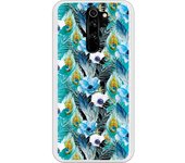 Funda compatible con Xiaomi Redmi Note 8 Pro - Patron flores y plumas azules