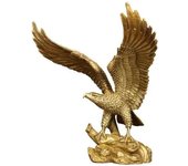 Escultura decorativa hecha a mano de águila para uso doméstico u oficina, decoración realista (grande, dorada)