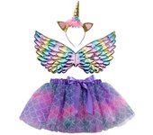 Girl Birthday Party Costumes Unicorn Horn Headband Cute Fairy Wing and Sparkle Tutu Skirt Set for Princess Cosplay Kids Outfits