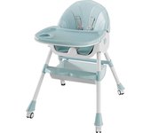 Trona 6 en 1 con tumbona y mecedora, ajustable y plegable, con bandeja para comer, ruedas y cesta.