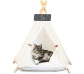 Tipi para mascotas, tienda de campaña portátil para mascotas con cojín y pizarra pequeña para gatos o perros, todo extraíble y lavable, Candos de casa para mascotas para cachorros o gatitos (50 x 50 x 60 cm)