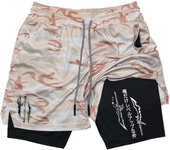 Graphic 2 in 1 Workout Running Shorts for Men Gym Athletic Performance Shorts with Compression Liner Phone Pocket Towel Loop