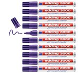 edding 3000 marcador permanente - violeta - 10 rotuladores - punta redonda 1,5-3 mm - indeleble de secado rapido - resistente al agua y a los borrones - carton, plastico, madera, metal - universal