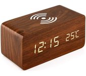 Reloj Despertador con almohadilla de carga inalámbrica Qi compatible con iPhone Samsung Función de Reloj digital LED de Madera