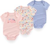 Kiddiezoom 3 Pcs/Lot Uniex Fashion Casual Cute Short Sleeve Baby Boy Girl Bodysuits Soft Infant Onesies