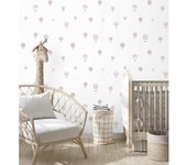Muestra DIN A4 de Papel pintado infantil para bebe de globos aerostáticos de acuarela con lunares topitos - Lucile 232126 de GAULAN