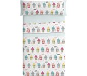 Juegos de sábanas infantiles Diseño 173. BURRITO BLANCO. Incluye sábana encimera, bajera y 1/2 fundas de almohadas. Casitas de pajaro y estrellitas.Disponible en color  Multicolor. 50% Poliester 50% Algodón. Tamaños 90 y 105cm