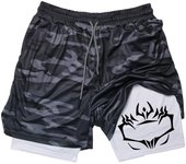 Graphic 2 in 1 Athletic Shorts for Men Gym Workout Running Performance Shorts with Compression Liner Phone Pocket Towel Loop