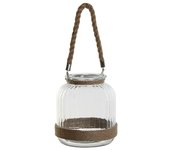 Dcasa Farol portavelas de cristal decorada con cuerda de algodon de Ø 18x20x21 cm