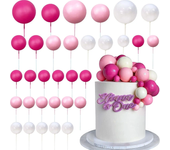 32PCS Pink White Hot Pink Ball Shaped Cake Picks Topper Cupcake  Insert Topper for Birthday Party Wedding Decoration