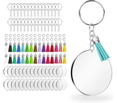 40PCS Acrylic Clear Circle Discs Keychain Set with Leather Tassel Pendant Jump Rings for Vinyl Kit DIY Keychain Vinyl Crafting