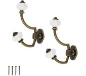 2 Piezas Gancho Antiguo, 14 x 9.5 cm Perchero Retro, Ganchos de Armario Vintage con 4 Tornillos, Gancho Retro Desgastado Rustico en Aleación de Zinc y Material Cerámico