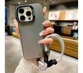 Fashion Lanyard Bracelet Silicone Metallic Aurora Matte New Case For iPhone 16 15 14 Pro Max Soft Shockproof Cover
