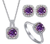 JoyceJelly S925 Sterling Silver jewelry for women 1 carat moissanite diamond 3 pieces set necklace ring earrings wedding party