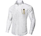 Spring Autumn Men's Silk Shirts Long Sleeve Paisley Lapel Brooch Shirt Male Wedding Business Green Pink Blue Purple White Hi-Tie