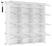 SONGMICS Mueble Zapatero Plástico, 12 Compartimentos, Zapatero Modular, Estantería Modular de Plástico, 32 x 124,4 x 124,6 cm Cada Cubo, con Puerta, Marco Acero, Panele Plástico, Blanco