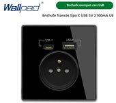 Type-C A Interface Outlet Acrylic Mirror Crystal Panel Black Wall EU Russia Spain French Socket With USB Charge 5V 2100mA Holder