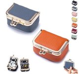 Mini joyero de cuero genuino, mini monedero, estuche para joyas con cierre de beso, estuche de viaje para anillos, pendientes, collares y pulseras (3 unidades A)