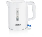 SEVERIN Juego de tetera de viaje, de 0.5 l con voltaje conmutable (115/230 V), tetera eléctrica con 2 vasos de plástico y 2 cucharas, blanco, WK 3462