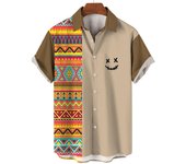 Hawaiian Shirt For Men Ethnic Beach Tees Casual Checkered Stripes Short Sleeve Button Down 3d Printed Men's Clothing