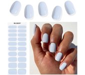 20 Finger Light Blue Nail Sticker Semi-Cured Gel Nail Sticker with Nail Rub and Stick (Uv Light Required)