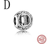 925 Sterling Silver Hollow Round A-Z 26 English Letter Alphabet DIY Beads Fit Original Pandora Charms Bracelet Fine Jewelry Gift