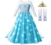 LED Light Snow Queen Esa Long Sleeve Dresses 2025 Girls Christmas Cosplay Costumes Party Prom Gown Robe Play Clothes Dresses