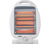 Estufa eléctrica de Cuarzo FABRILAMP en color BLANCO. Realizada en metal, policarbonato y cristal. Equipada con 800 watios máximos de potencia, con dos tubos de cuarzo, para ajustar entre dos potencias de calefacción, 400 watios y 800 watios, dependi