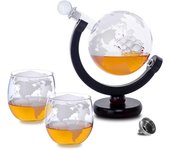 Juego de decantador de whisky con forma de globo y 2 vasos grabados. Apto para licor, whisky escocés, bourbon, brandy y vodka. XJQ12