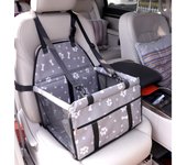 Asiento Elevador para Coche para mascotas, Bolsa de almacenamiento para perros y Gatos con Correa de seguridad y Bolso con Cremallera (Gris con Huellas de Patas)