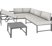 Tectake - Conjunto de muebles Faro con mesa y respaldo regulable  Estructura robusta de aluminio ligero  Respaldo ajustable en 6 posiciones  Los elementos se pueden agrupar libremente  Construcción resistente a la intemperie e inoxidable