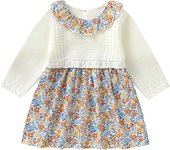 Spaghetti Straps Fresh Knitted Acrylic Long Sleeve Baby Floral Girls Dresses Knee-length Infant One-pieces Jumpsuit Bodysuit