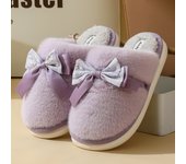 Zapatillas de algodón de felpa para el hogar de otoño e invierno, felpa con lazo de estilo nacional, fondo cómodo y suave, zapatillas cálidas de confinamiento para parejas, hombres y mujeres