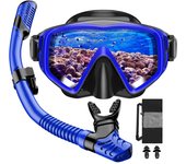 Traje de snorkel para adultos, gafas de buceo de vidrio templado, juego de snorkel de silicona, snorkel completamente seco para adultos, aguamarina