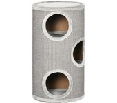 PawHut Barril Rascador para Gatos de 3 Niveles Torre Rascador para Gatos con 3 Entradas y Cubierta de Sisal Ø38x70 cm Gris Claro