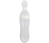 Biberón de silicona para bebés y niños pequeños, 90mL, con cuchara, alimentador exprimidor de cereales y alimentos frescos (blanco)