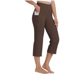 Women  Elastic High Waist 3/4 Pant Casual Active  Fit Wide Capris Leg Pants Trousers With Pockets