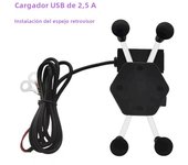 12V Motorcycle X Type Phone Charger Holder Waterproof 360 Degree Rotation Adjustable For Rearview Mirror Mounting