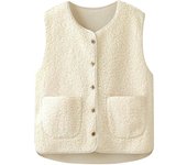 Women'S Teddy Fleece Vest Autumn Thin Vest Sleeveless Coat Plain Plush Vest Short Jacket Loose Fleece Vest Women Outwear