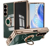 Luxury Plating Silicone Shockproof Bumper Case for Samsung Galaxy Z Fold 6 5 4 ZFold Fold6 Fold5 Fold4 Cover with Ring Holder