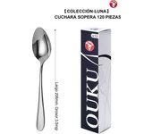 Mr.Spoon Serie Luna Cucharas 12, 48 o 120 piezas,Acero inoxidable 18/10,Alta calidad y acabado,Cuchara sopera largo 206mm,cuchara postre186mm,cuchara té y café 138mm/115mm,Mango monobloque,Apto para lavavajillas,Caja ecológica,Para casa,hotel,restaurante
