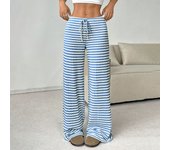 Women's Fashion Casual Striped Elastic Waistband Drawstring Straight Leg Pants Classic Soft Daily Versatile Comfy Trousers