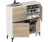 Mueble Recibidor Zapatero Tokio 4 Puertas 5 Baldas Mueble Pasillo Color Blanco Mate y Roble Cambrian 101 cm
